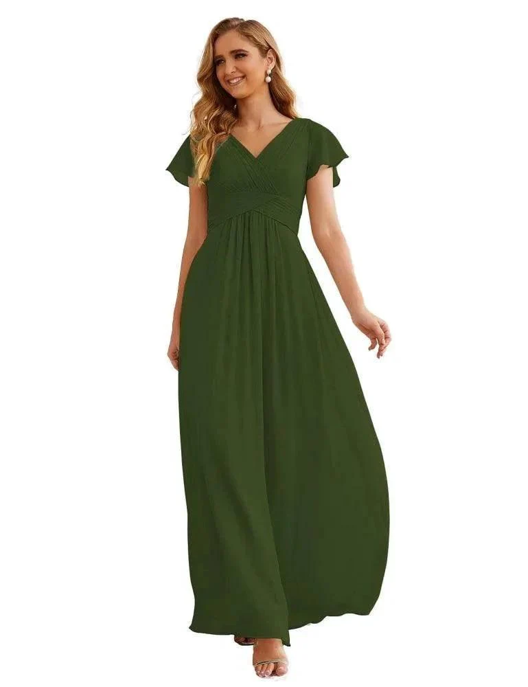 Numbersea Chiffon Bridesmaid Dress Cap Sleeves Maxi Prom Gowns Party Wedding Mother of The Bride Dresses for Women SEA28047 - Image 31