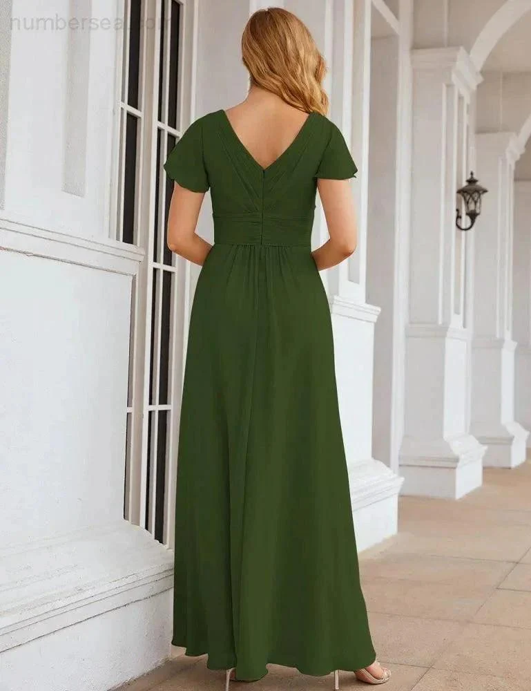 Numbersea Chiffon Bridesmaid Dress Cap Sleeves Maxi Prom Gowns Party Wedding Mother of The Bride Dresses for Women SEA28047 - Image 32