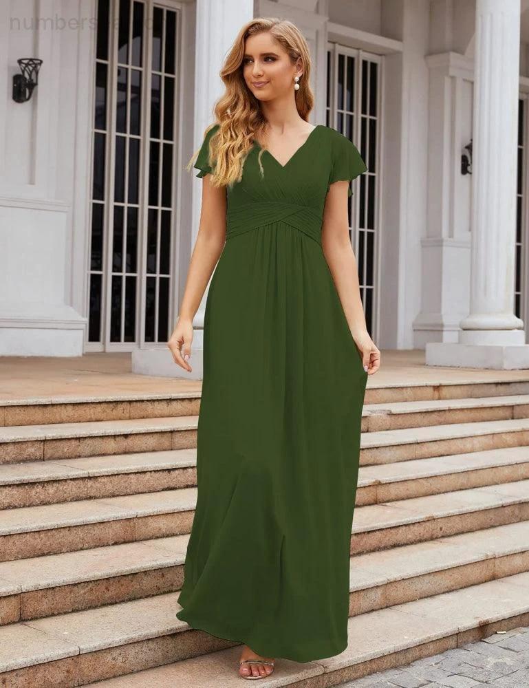Numbersea Chiffon Bridesmaid Dress Cap Sleeves Maxi Prom Gowns Party Wedding Mother of The Bride Dresses for Women SEA28047 - Image 33