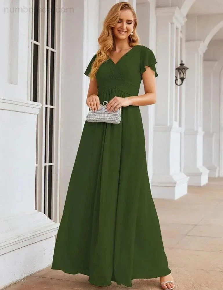 Numbersea Chiffon Bridesmaid Dress Cap Sleeves Maxi Prom Gowns Party Wedding Mother of The Bride Dresses for Women SEA28047 - Image 34