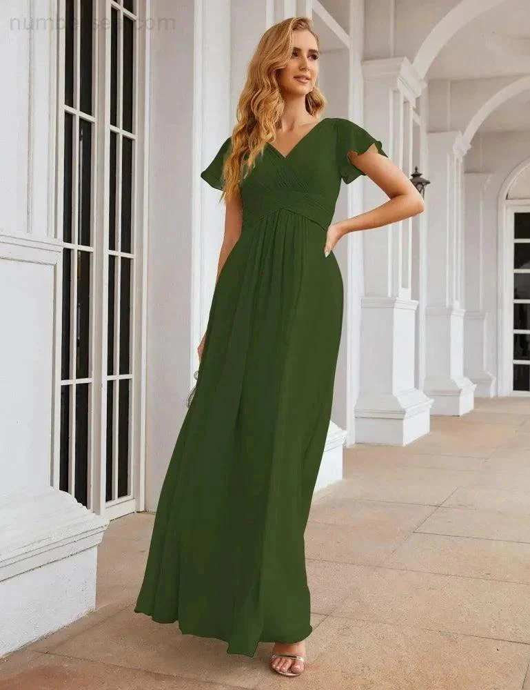 Numbersea Chiffon Bridesmaid Dress Cap Sleeves Maxi Prom Gowns Party Wedding Mother of The Bride Dresses for Women SEA28047 - Image 35