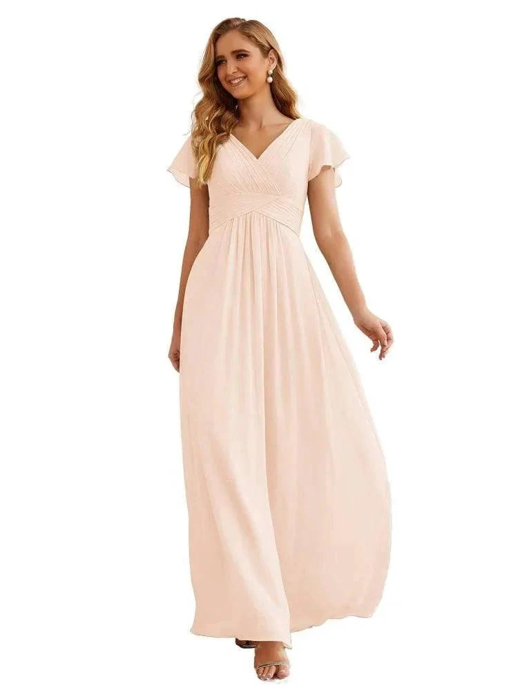 Numbersea Chiffon Bridesmaid Dress Cap Sleeves Maxi Prom Gowns Party Wedding Mother of The Bride Dresses for Women SEA28047 - Image 36