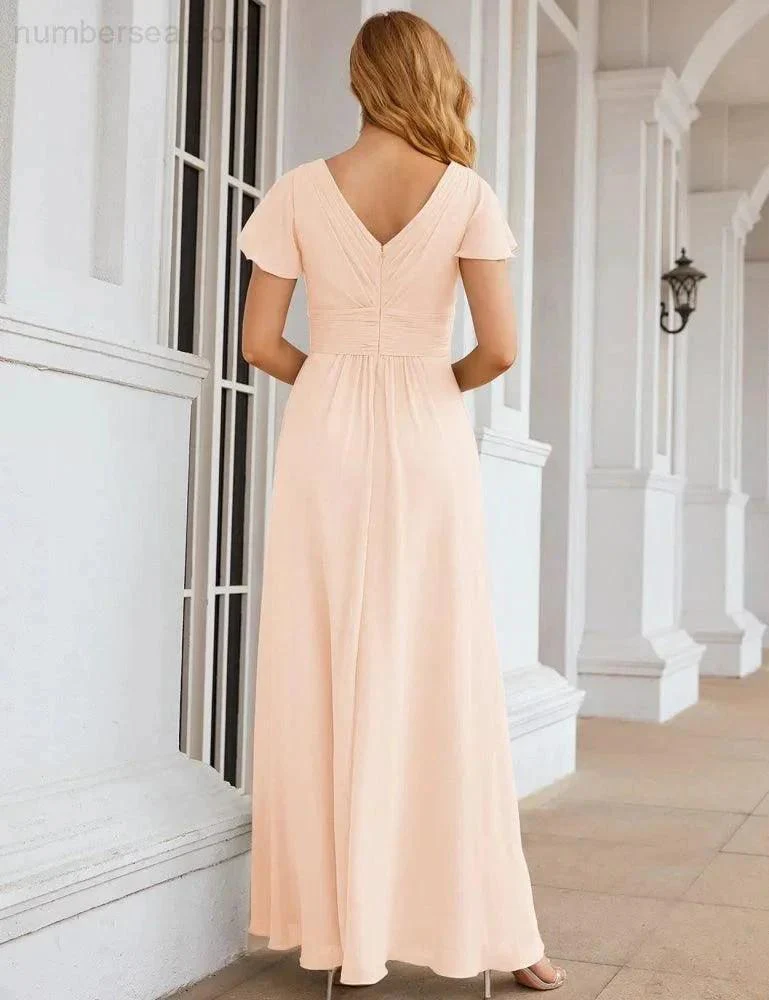 Numbersea Chiffon Bridesmaid Dress Cap Sleeves Maxi Prom Gowns Party Wedding Mother of The Bride Dresses for Women SEA28047 - Image 37