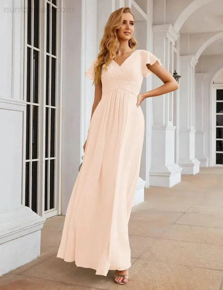 Numbersea Chiffon Bridesmaid Dress Cap Sleeves Maxi Prom Gowns Party Wedding Mother of The Bride Dresses for Women SEA28047 - Image 40
