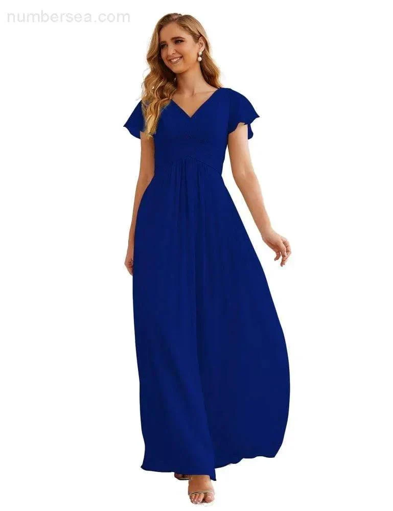 Numbersea Chiffon Bridesmaid Dress Cap Sleeves Maxi Prom Gowns Party Wedding Mother of The Bride Dresses for Women SEA28047 - Image 41