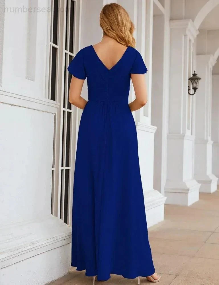 Numbersea Chiffon Bridesmaid Dress Cap Sleeves Maxi Prom Gowns Party Wedding Mother of The Bride Dresses for Women SEA28047 - Image 42