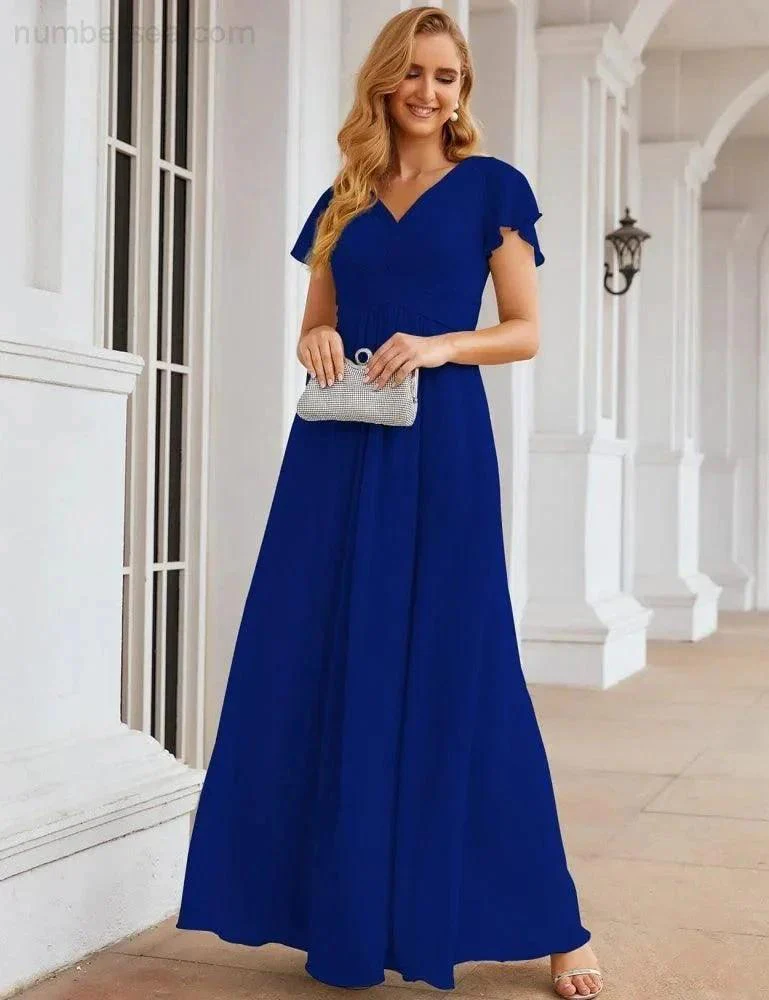 Numbersea Chiffon Bridesmaid Dress Cap Sleeves Maxi Prom Gowns Party Wedding Mother of The Bride Dresses for Women SEA28047 - Image 44