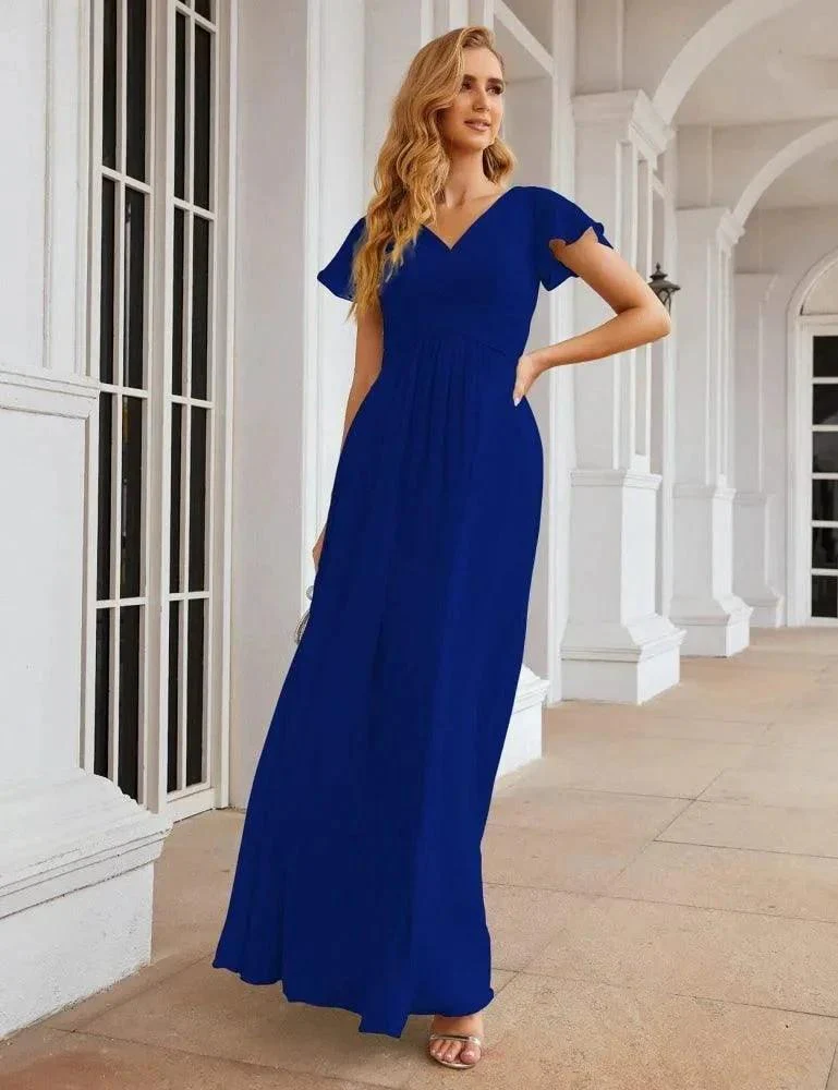 Numbersea Chiffon Bridesmaid Dress Cap Sleeves Maxi Prom Gowns Party Wedding Mother of The Bride Dresses for Women SEA28047 - Image 45