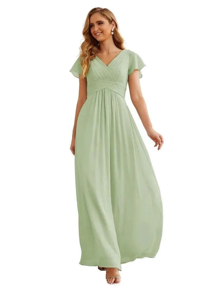 Numbersea Chiffon Bridesmaid Dress Cap Sleeves Maxi Prom Gowns Party Wedding Mother of The Bride Dresses for Women SEA28047 - Image 46