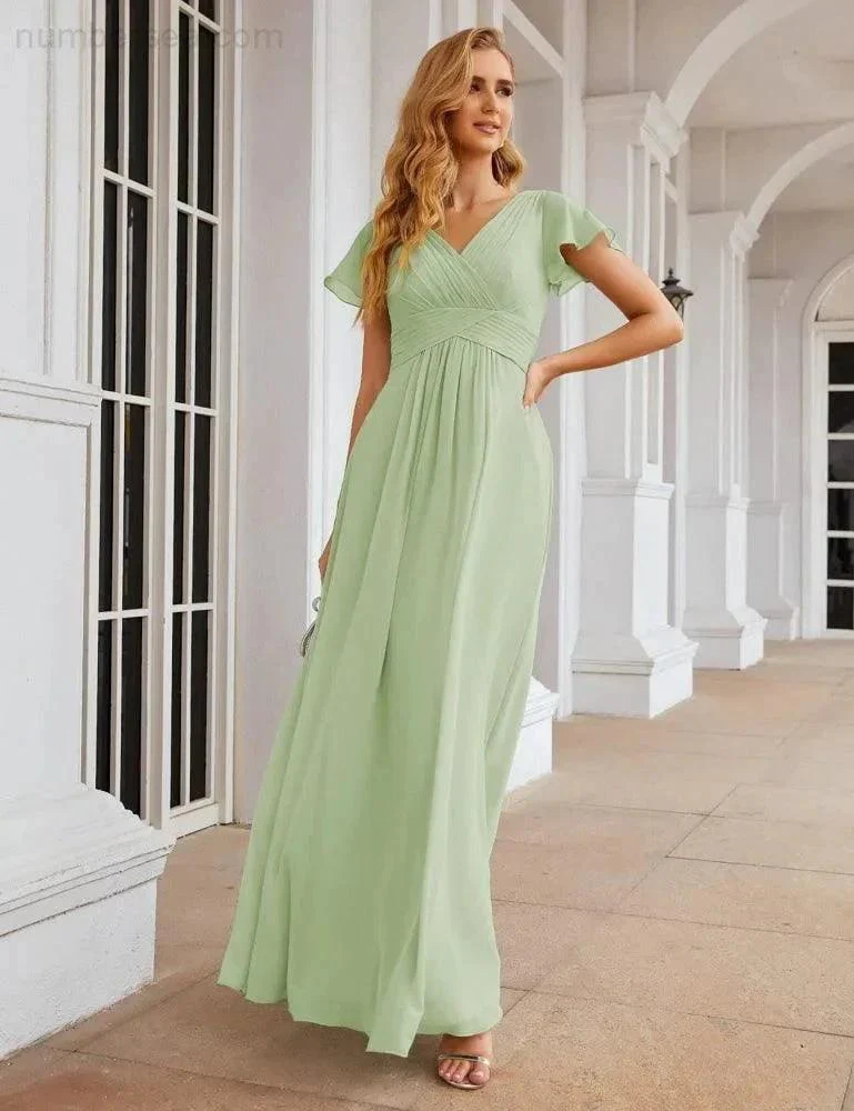 Numbersea Chiffon Bridesmaid Dress Cap Sleeves Maxi Prom Gowns Party Wedding Mother of The Bride Dresses for Women SEA28047 - Image 48