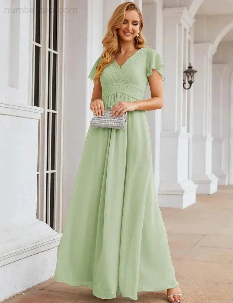 Numbersea Chiffon Bridesmaid Dress Cap Sleeves Maxi Prom Gowns Party Wedding Mother of The Bride Dresses for Women SEA28047 - Image 49