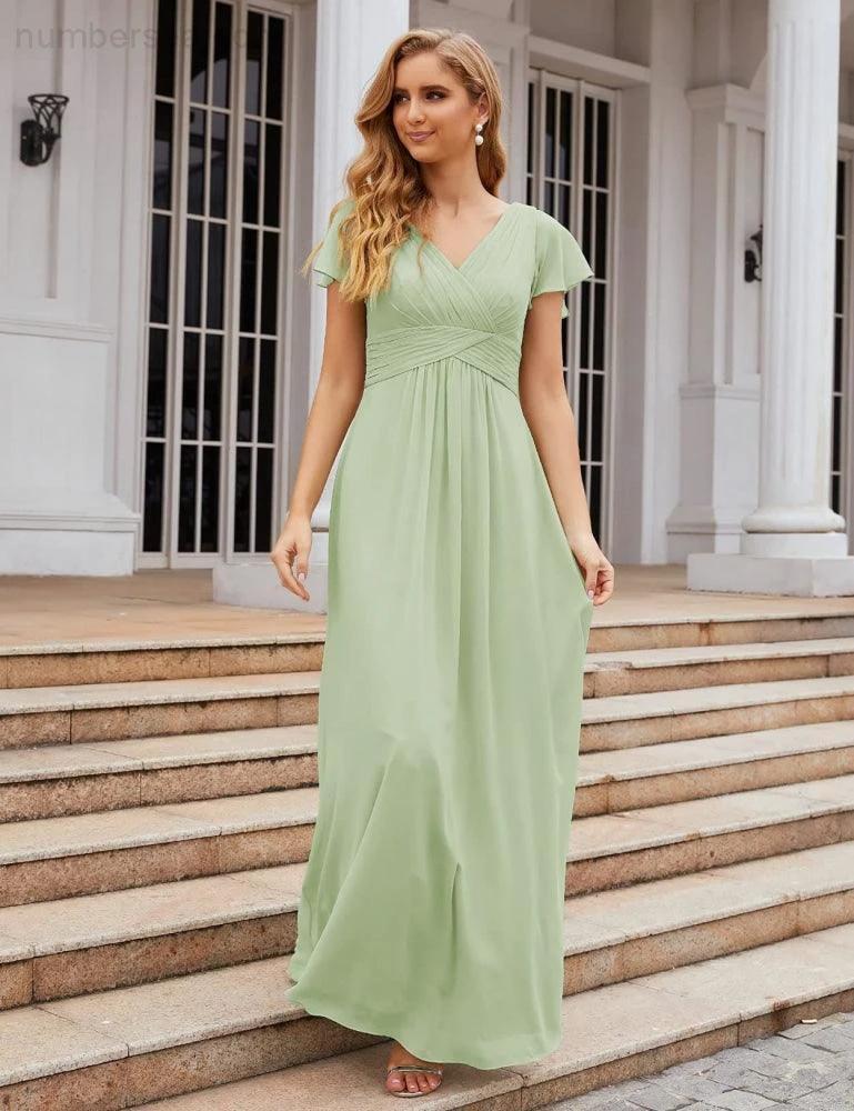 Numbersea Chiffon Bridesmaid Dress Cap Sleeves Maxi Prom Gowns Party Wedding Mother of The Bride Dresses for Women SEA28047 - Image 50