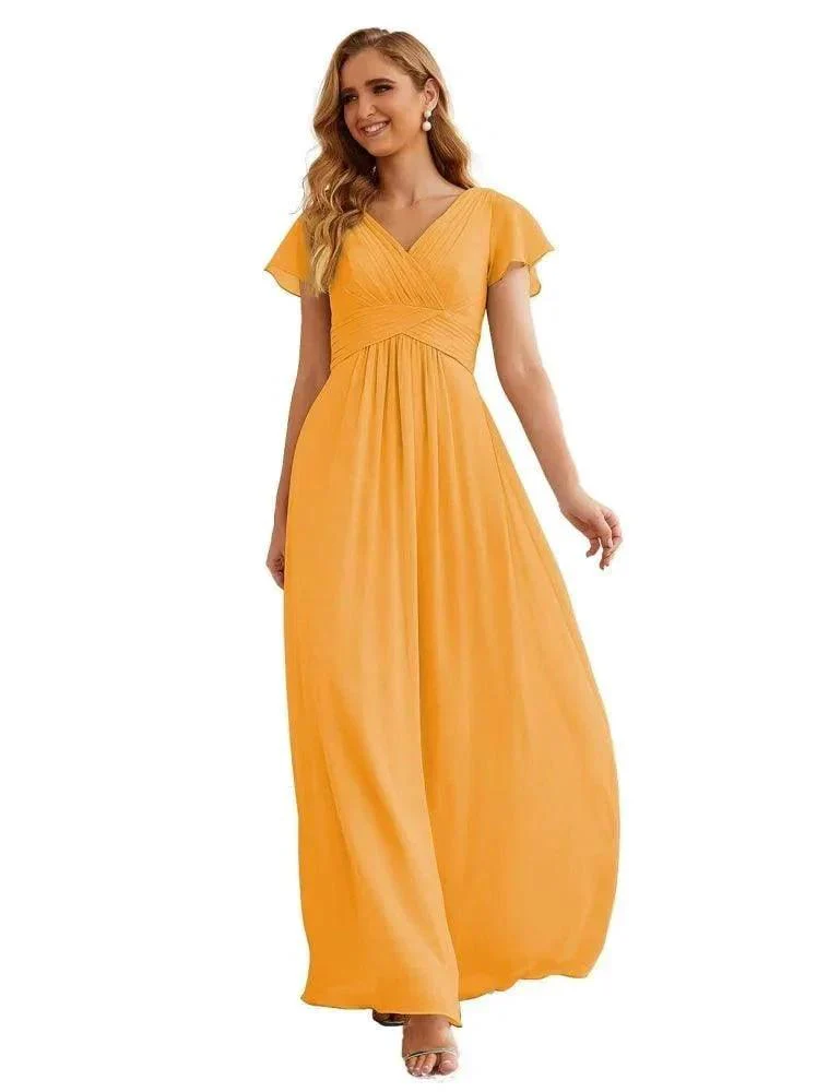Numbersea Chiffon Bridesmaid Dress Cap Sleeves Maxi Prom Gowns Party Wedding Mother of The Bride Dresses for Women SEA28047 - Image 6
