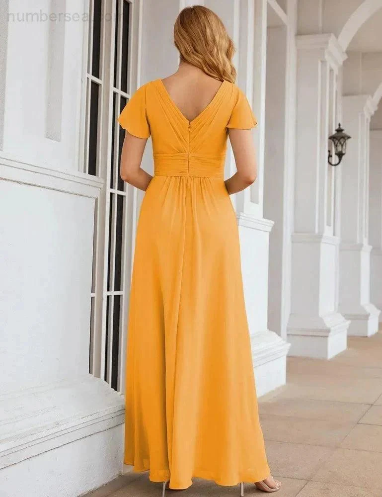 Numbersea Chiffon Bridesmaid Dress Cap Sleeves Maxi Prom Gowns Party Wedding Mother of The Bride Dresses for Women SEA28047 - Image 7