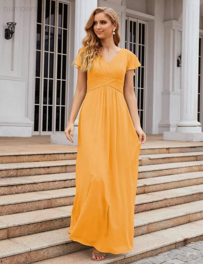 Numbersea Chiffon Bridesmaid Dress Cap Sleeves Maxi Prom Gowns Party Wedding Mother of The Bride Dresses for Women SEA28047 - Image 8