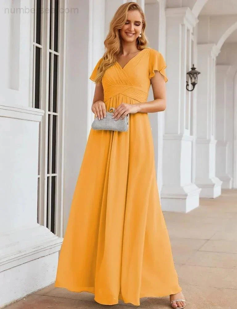Numbersea Chiffon Bridesmaid Dress Cap Sleeves Maxi Prom Gowns Party Wedding Mother of The Bride Dresses for Women SEA28047 - Image 9