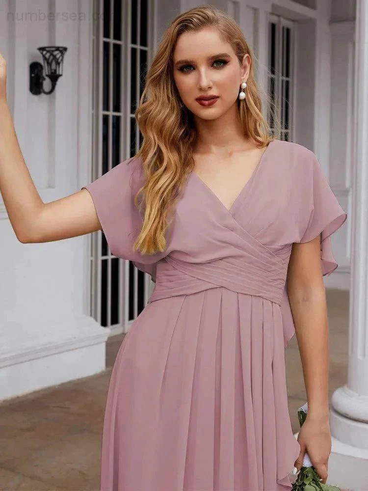 Numbersea Chiffon Bridesmaid Dresses Long Formal Evening Prom Mother of The Bride Dress with Flutter Sleeve     SEA28040 - Image 10