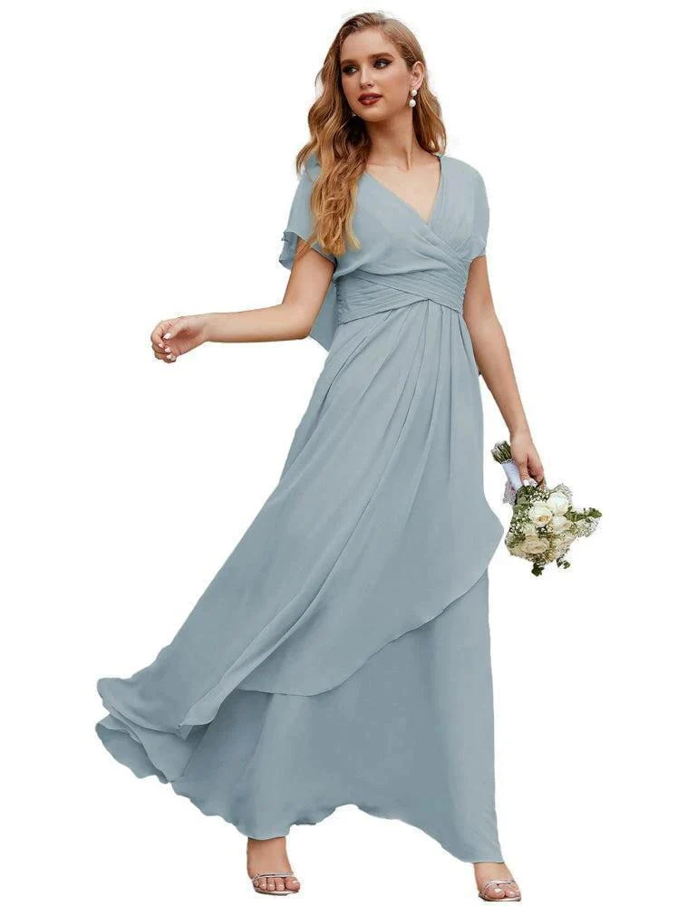 Numbersea Chiffon Bridesmaid Dresses Long Formal Evening Prom Mother of The Bride Dress with Flutter Sleeve     SEA28040 - Image 11