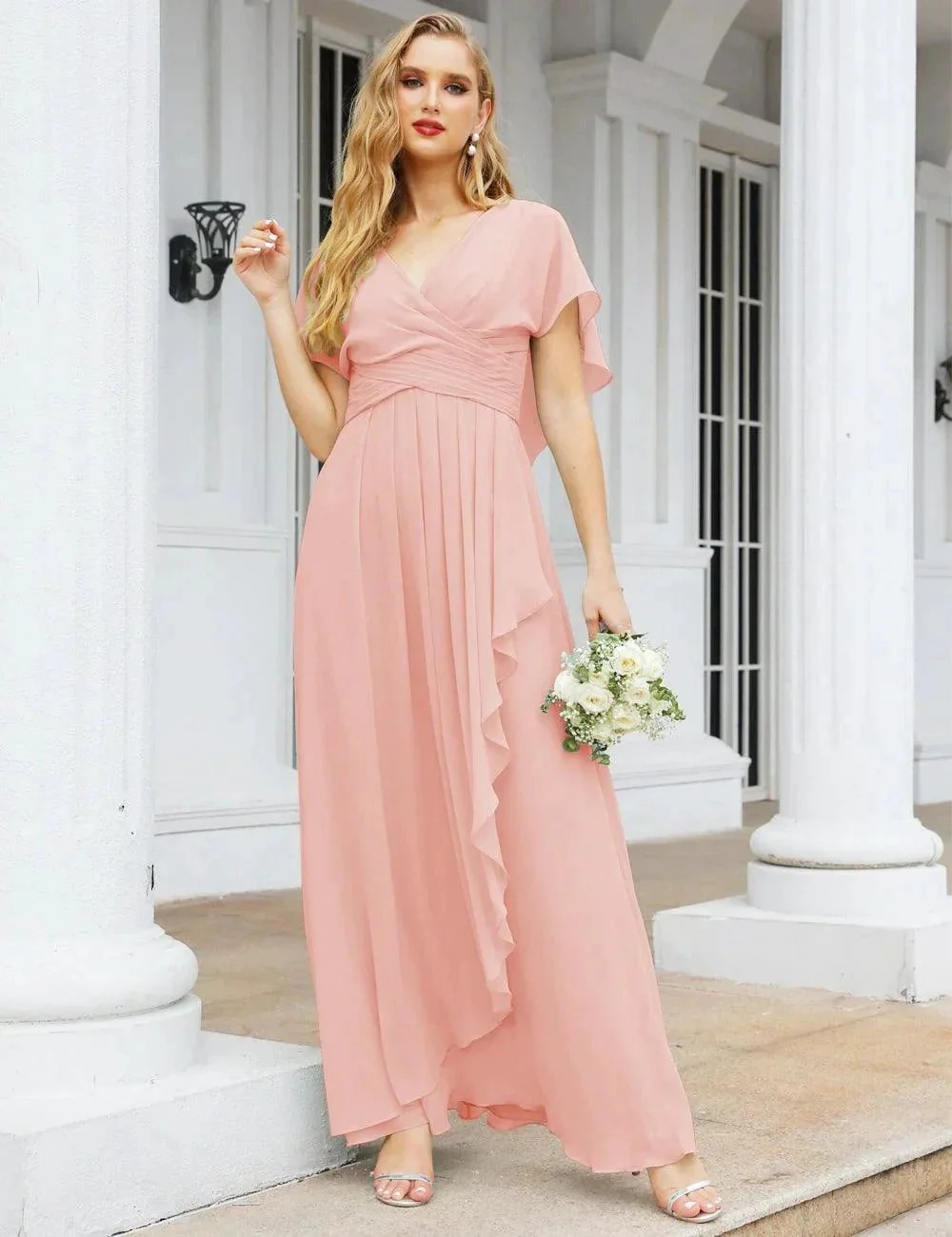 Numbersea Chiffon Bridesmaid Dresses Long Formal Evening Prom Mother of The Bride Dress with Flutter Sleeve     SEA28040 - Image 111