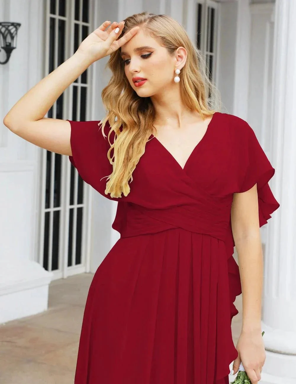 Numbersea Chiffon Bridesmaid Dresses Long Formal Evening Prom Mother of The Bride Dress with Flutter Sleeve     SEA28040 - Image 113