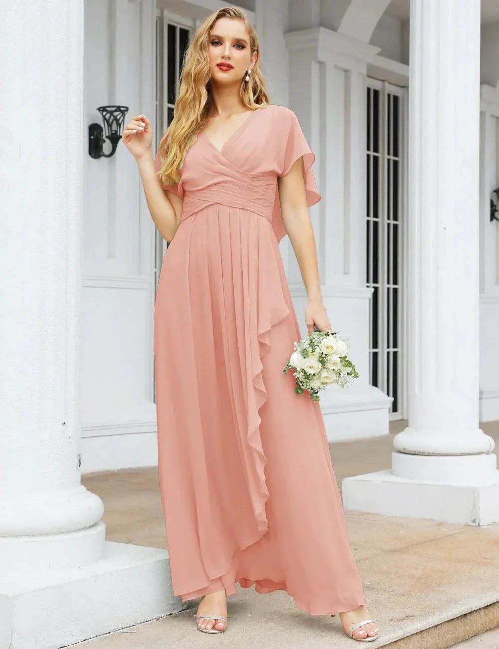 Numbersea Chiffon Bridesmaid Dresses Long Formal Evening Prom Mother of The Bride Dress with Flutter Sleeve     SEA28040 - Image 117