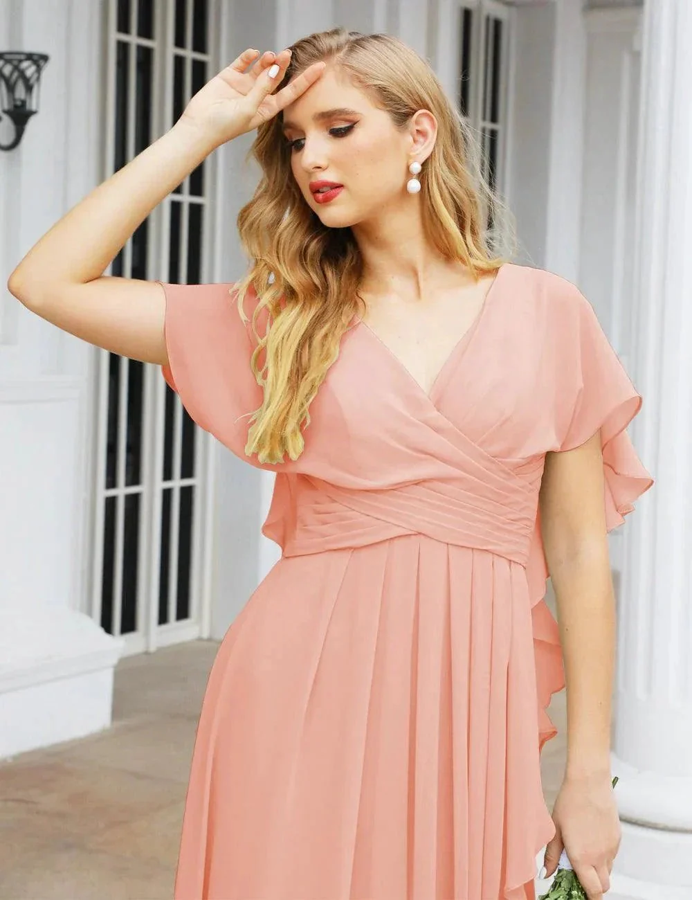 Numbersea Chiffon Bridesmaid Dresses Long Formal Evening Prom Mother of The Bride Dress with Flutter Sleeve     SEA28040 - Image 119