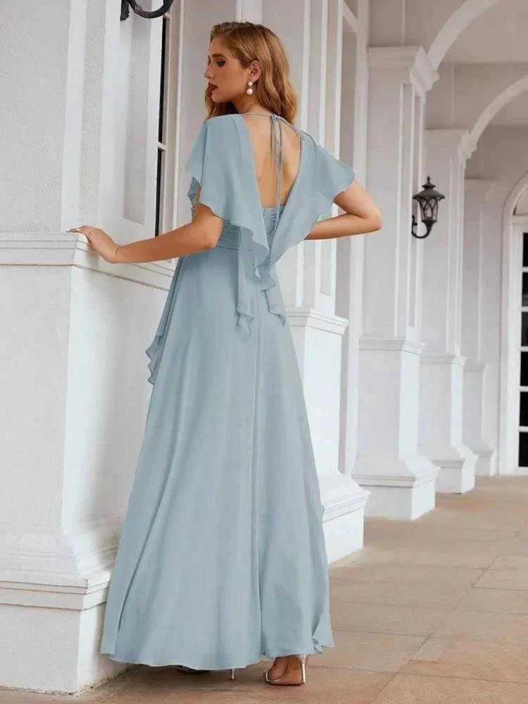 Numbersea Chiffon Bridesmaid Dresses Long Formal Evening Prom Mother of The Bride Dress with Flutter Sleeve     SEA28040 - Image 12