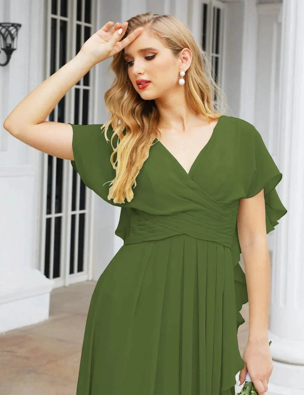 Numbersea Chiffon Bridesmaid Dresses Long Formal Evening Prom Mother of The Bride Dress with Flutter Sleeve     SEA28040 - Image 121