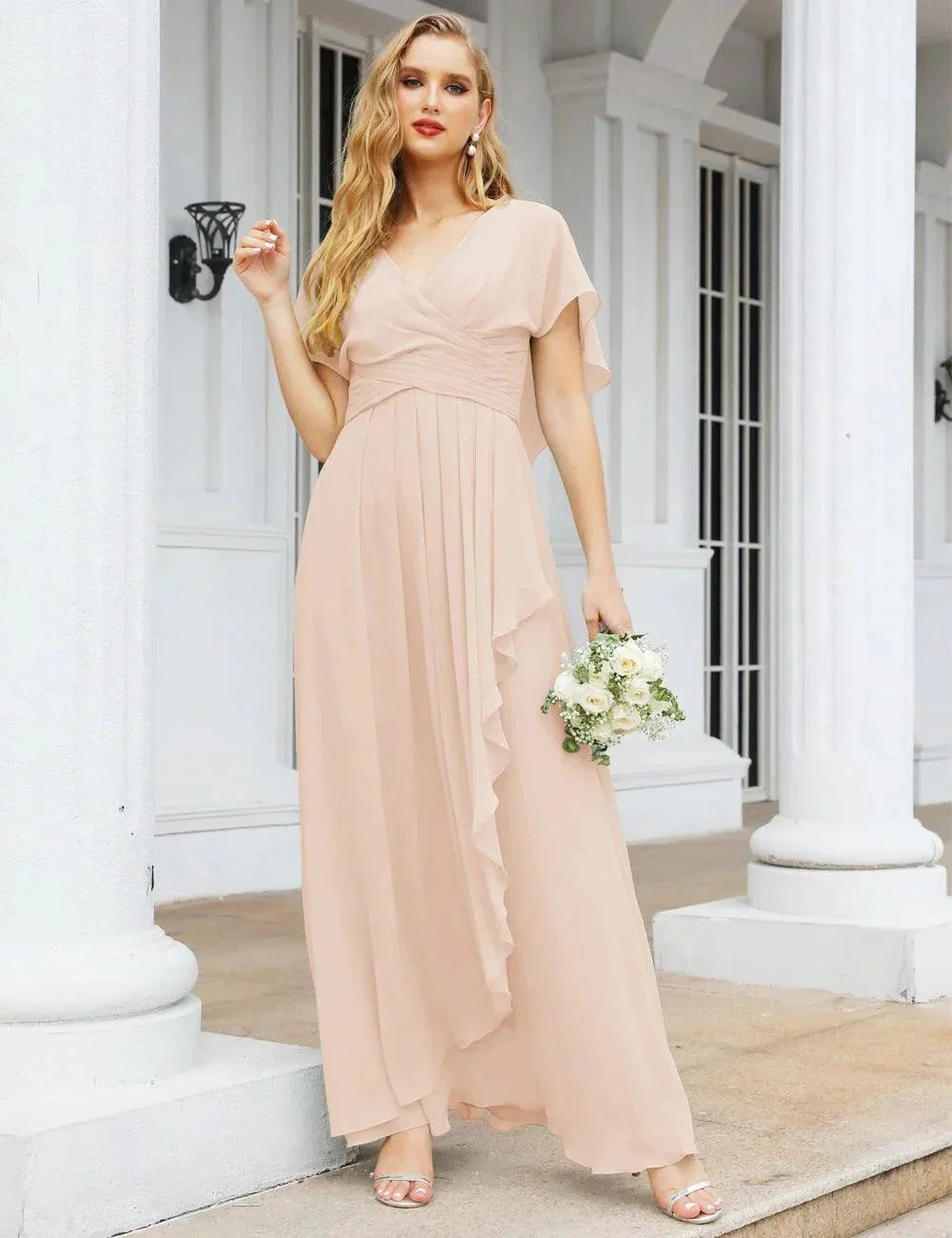 Numbersea Chiffon Bridesmaid Dresses Long Formal Evening Prom Mother of The Bride Dress with Flutter Sleeve     SEA28040 - Image 122