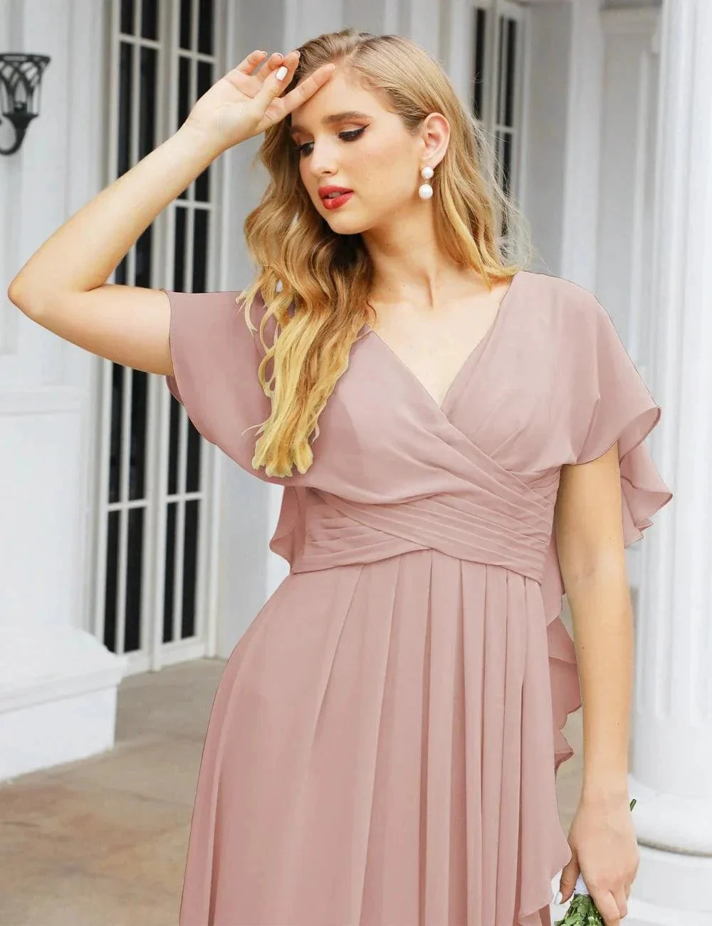 Numbersea Chiffon Bridesmaid Dresses Long Formal Evening Prom Mother of The Bride Dress with Flutter Sleeve     SEA28040 - Image 125
