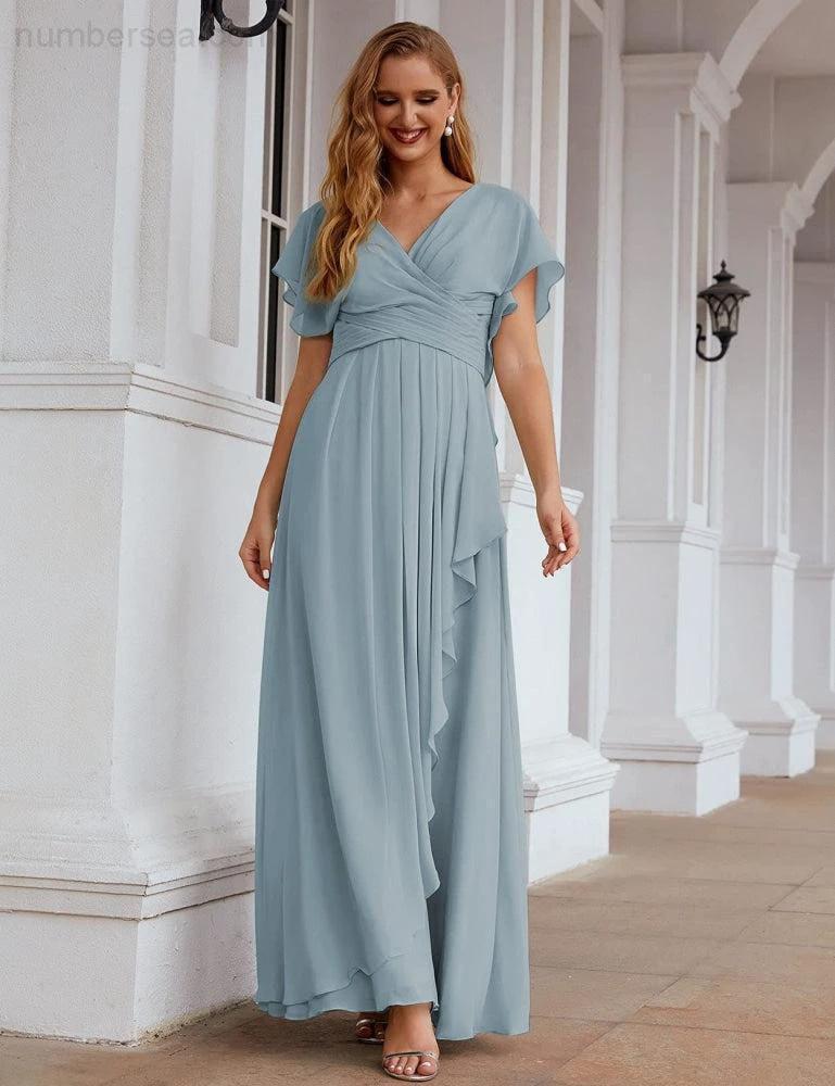 Numbersea Chiffon Bridesmaid Dresses Long Formal Evening Prom Mother of The Bride Dress with Flutter Sleeve     SEA28040 - Image 13