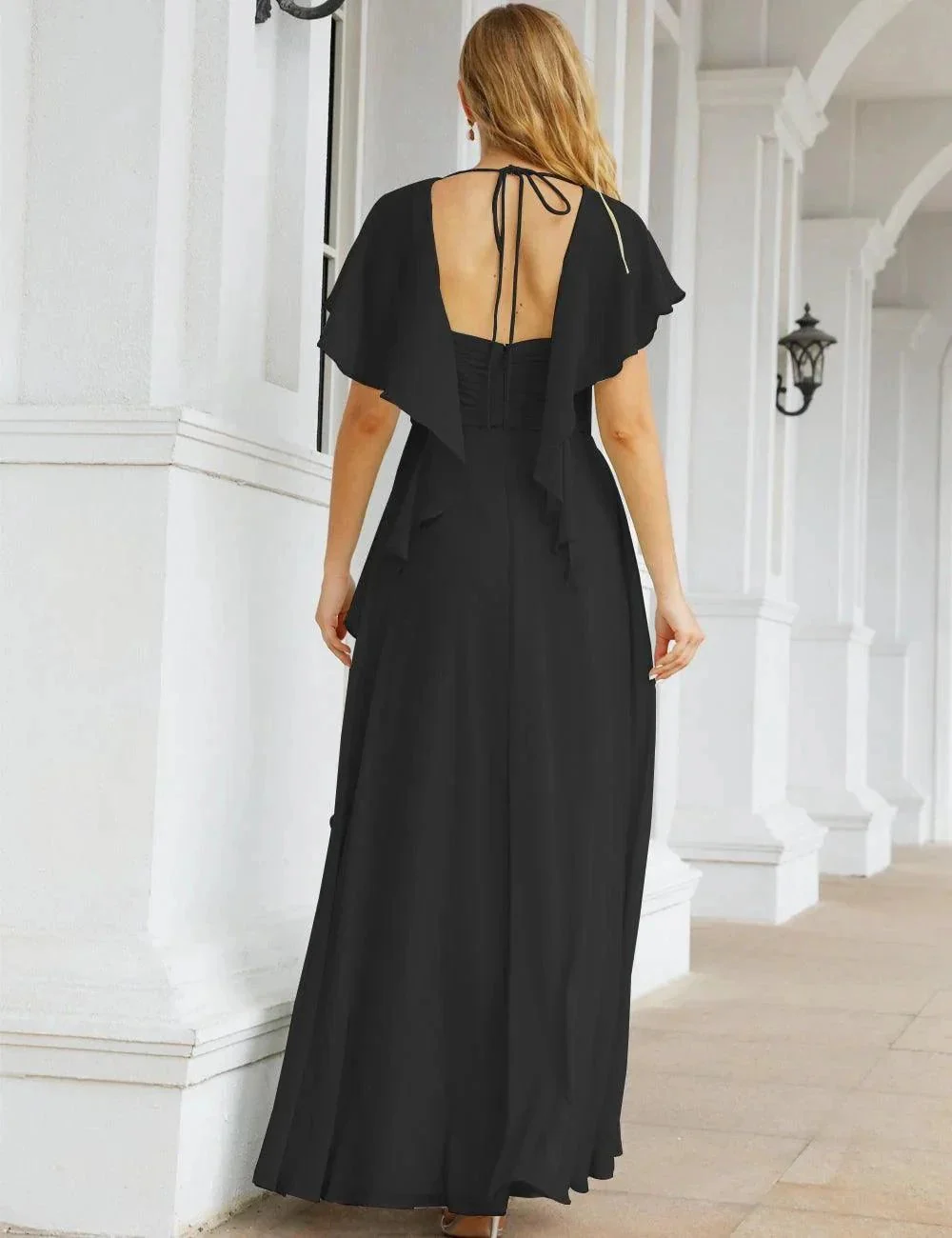 Numbersea Chiffon Bridesmaid Dresses Long Formal Evening Prom Mother of The Bride Dress with Flutter Sleeve     SEA28040 - Image 131