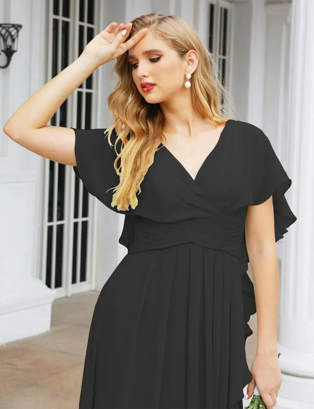 Numbersea Chiffon Bridesmaid Dresses Long Formal Evening Prom Mother of The Bride Dress with Flutter Sleeve     SEA28040 - Image 132