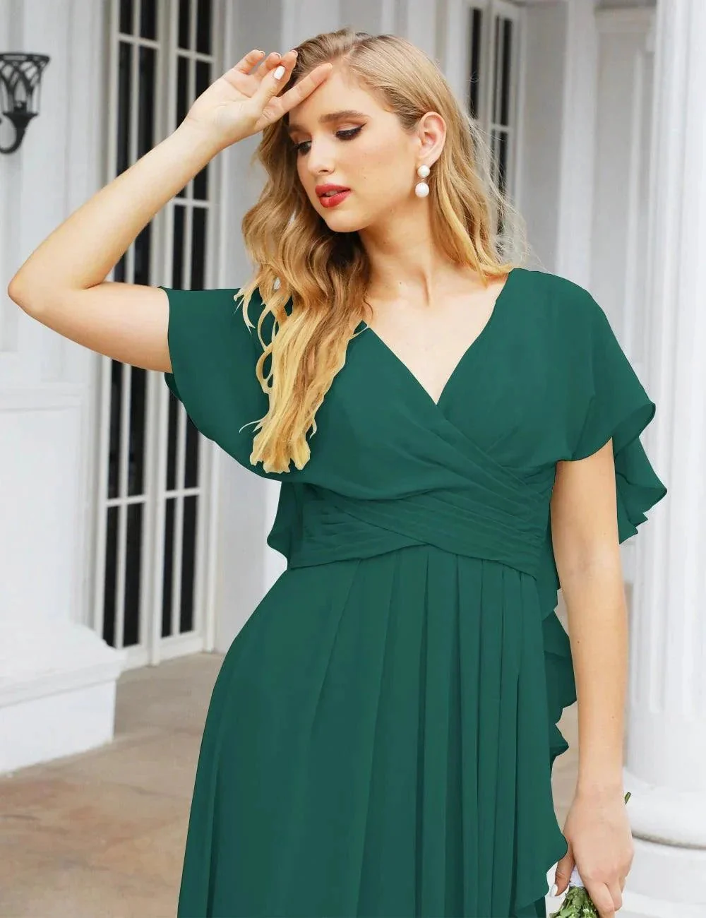 Numbersea Chiffon Bridesmaid Dresses Long Formal Evening Prom Mother of The Bride Dress with Flutter Sleeve     SEA28040 - Image 134