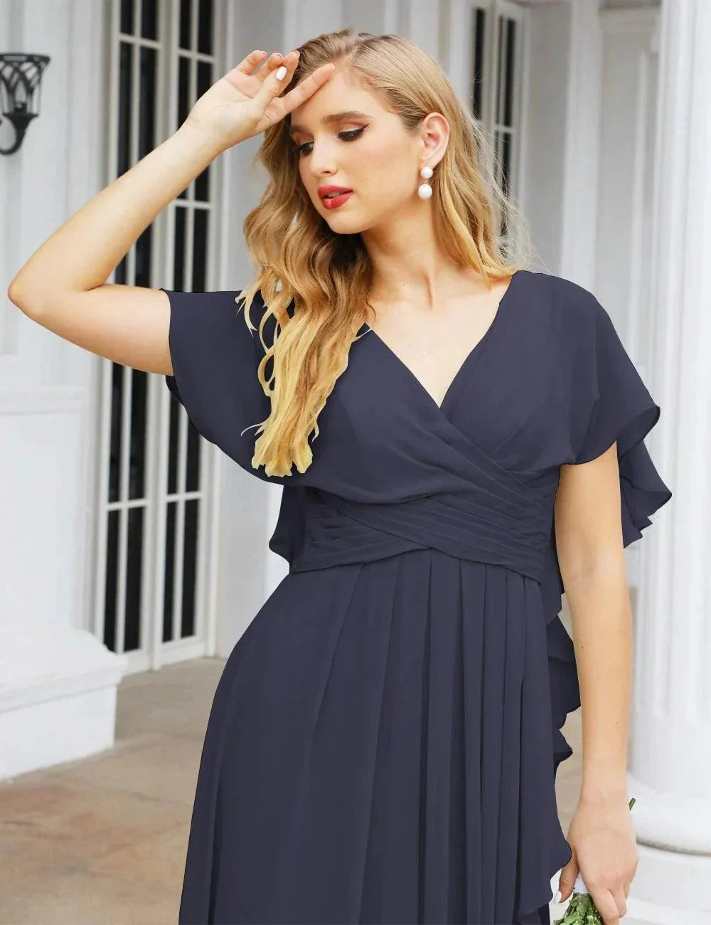 Numbersea Chiffon Bridesmaid Dresses Long Formal Evening Prom Mother of The Bride Dress with Flutter Sleeve     SEA28040 - Image 135