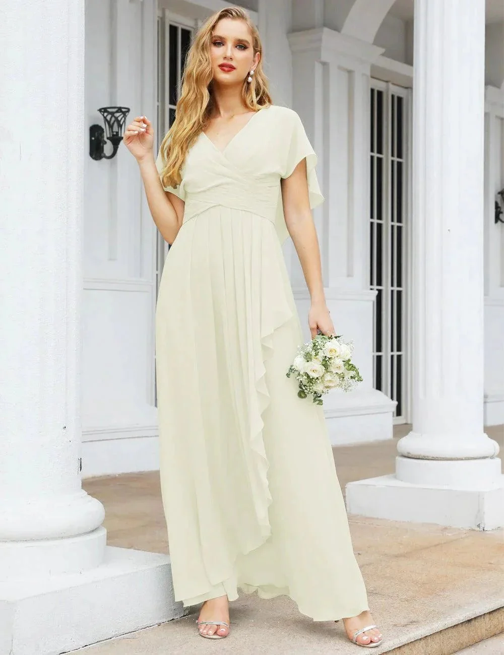 Numbersea Chiffon Bridesmaid Dresses Long Formal Evening Prom Mother of The Bride Dress with Flutter Sleeve     SEA28040 - Image 144