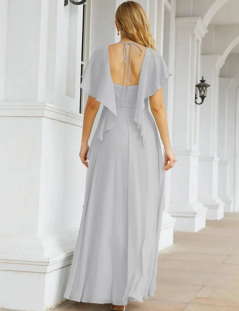 Numbersea Chiffon Bridesmaid Dresses Long Formal Evening Prom Mother of The Bride Dress with Flutter Sleeve     SEA28040 - Image 148