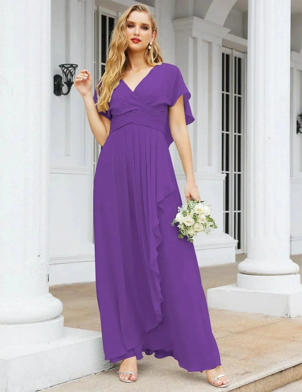 Numbersea Chiffon Bridesmaid Dresses Long Formal Evening Prom Mother of The Bride Dress with Flutter Sleeve     SEA28040 - Image 150