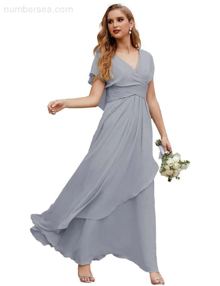 Numbersea Chiffon Bridesmaid Dresses Long Formal Evening Prom Mother of The Bride Dress with Flutter Sleeve     SEA28040 - Image 16