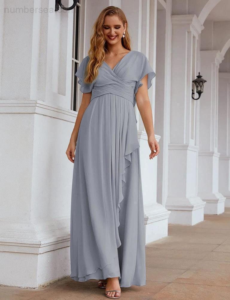 Numbersea Chiffon Bridesmaid Dresses Long Formal Evening Prom Mother of The Bride Dress with Flutter Sleeve     SEA28040 - Image 18
