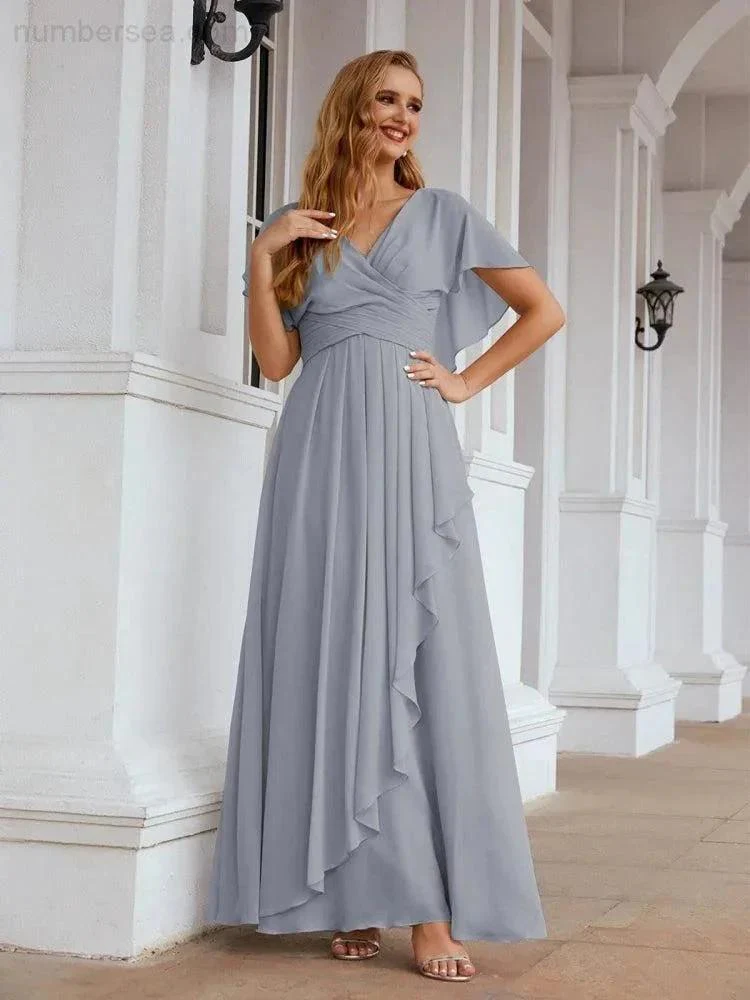 Numbersea Chiffon Bridesmaid Dresses Long Formal Evening Prom Mother of The Bride Dress with Flutter Sleeve     SEA28040 - Image 19