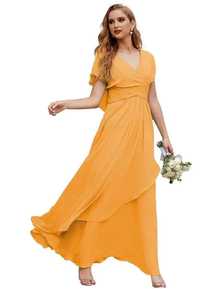 Numbersea Chiffon Bridesmaid Dresses Long Formal Evening Prom Mother of The Bride Dress with Flutter Sleeve     SEA28040 - Image 21