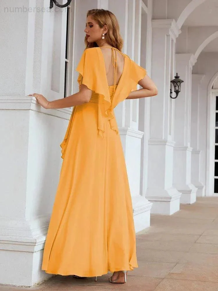 Numbersea Chiffon Bridesmaid Dresses Long Formal Evening Prom Mother of The Bride Dress with Flutter Sleeve     SEA28040 - Image 22