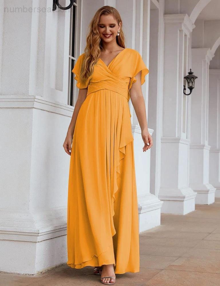 Numbersea Chiffon Bridesmaid Dresses Long Formal Evening Prom Mother of The Bride Dress with Flutter Sleeve     SEA28040 - Image 23