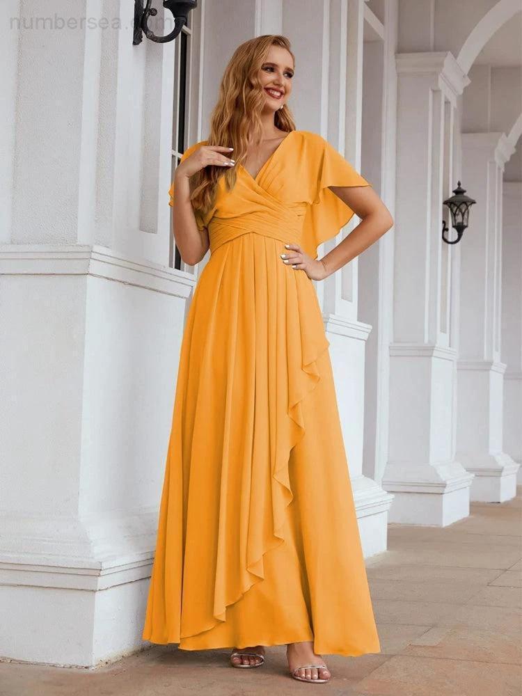 Numbersea Chiffon Bridesmaid Dresses Long Formal Evening Prom Mother of The Bride Dress with Flutter Sleeve     SEA28040 - Image 24
