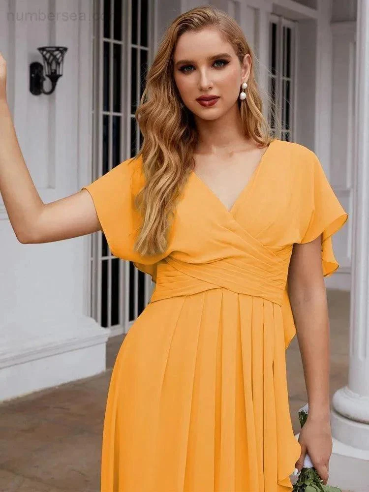 Numbersea Chiffon Bridesmaid Dresses Long Formal Evening Prom Mother of The Bride Dress with Flutter Sleeve     SEA28040 - Image 25