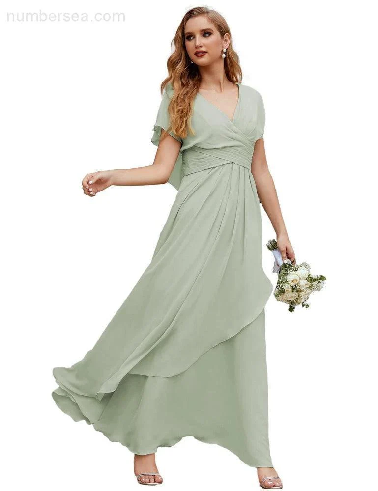 Numbersea Chiffon Bridesmaid Dresses Long Formal Evening Prom Mother of The Bride Dress with Flutter Sleeve     SEA28040 - Image 26