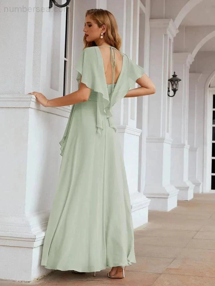 Numbersea Chiffon Bridesmaid Dresses Long Formal Evening Prom Mother of The Bride Dress with Flutter Sleeve     SEA28040 - Image 27