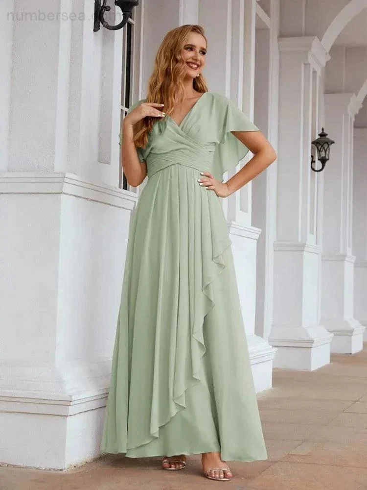 Numbersea Chiffon Bridesmaid Dresses Long Formal Evening Prom Mother of The Bride Dress with Flutter Sleeve     SEA28040 - Image 28