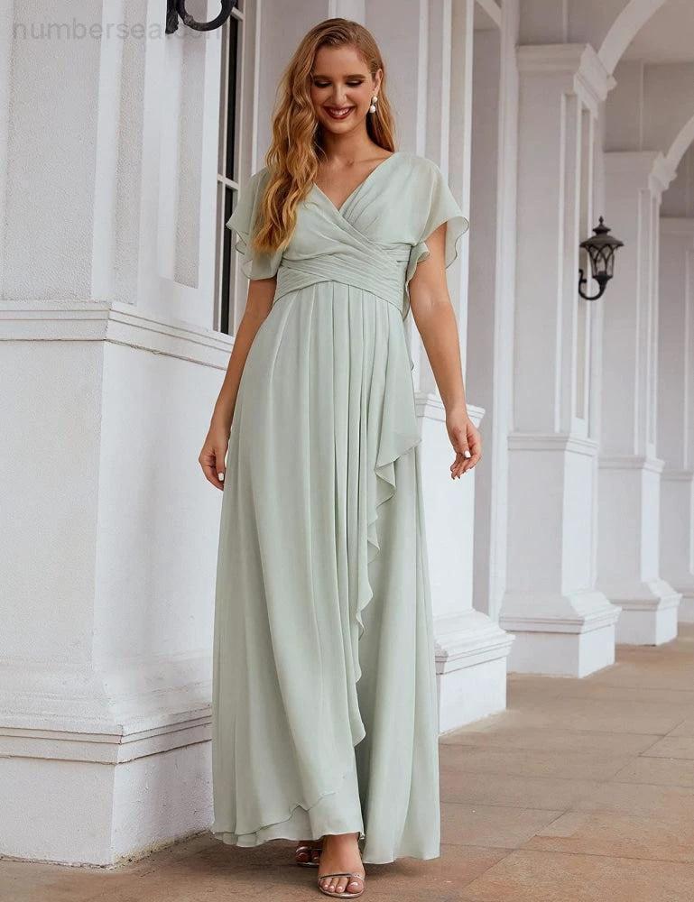 Numbersea Chiffon Bridesmaid Dresses Long Formal Evening Prom Mother of The Bride Dress with Flutter Sleeve     SEA28040 - Image 29
